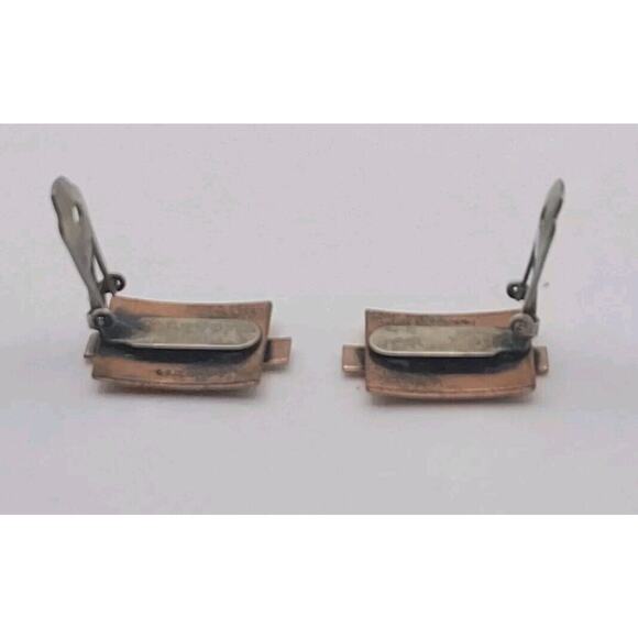 Renior Copper Rectangular Reticulated Link 15" Choker Necklace & Earring Set VTG - Picture 12 of 15